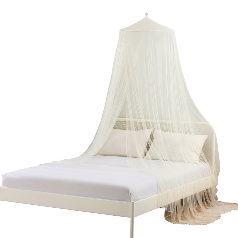 Oasis Round Collapsible Hoop Sheer Mosquito Net Bed Canopy Ecru